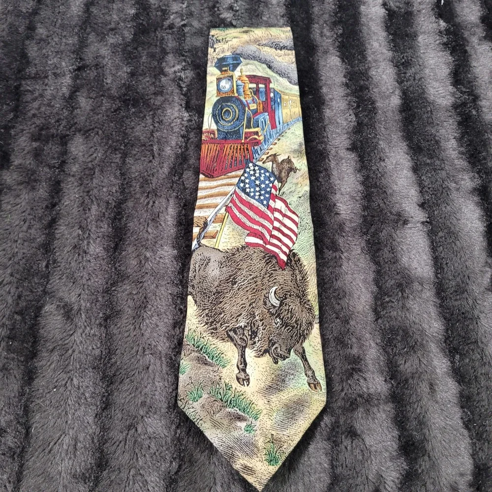 Tango Max Raab Silk Tie Americana Union Pacific Blazing Westward Buffalo Train
